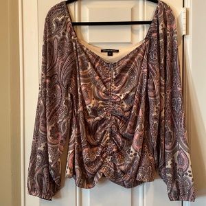 NWOT Boston Proper Paisley Boho Ruched Knit Top Pink sz L. NWOT